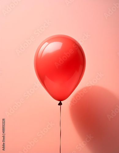 Red balloon on pastel pink background. Minimal concept