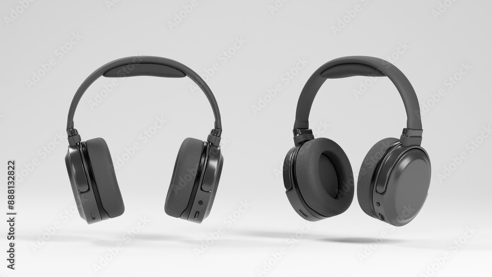 black wireless headset on white, 3d render black wireless headset on white, 3d render
