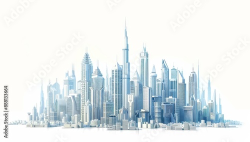 Transparent background with futuristic city building skyline