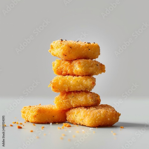 A stack of fried chicken nuggets on isolayed gray background photo