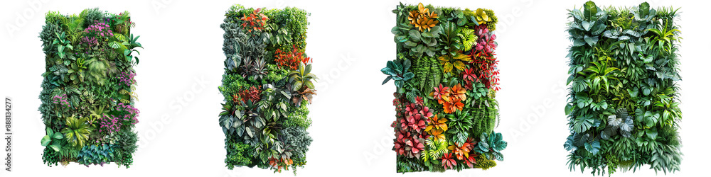 Fototapeta premium Vibrant Vertical Gardens with Lush Greenery and Colorful Foliage