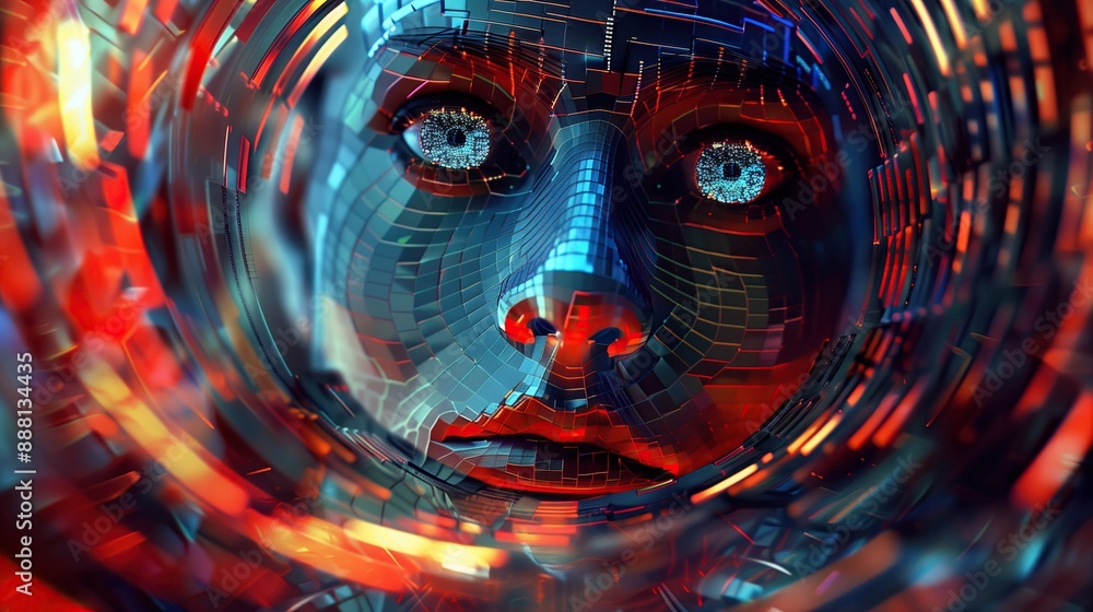 AI and big data concept. Close-up of a Futuristic Face with Digital Patterns AI and big data concept. Close-up of a Futuristic Face with Digital Patterns