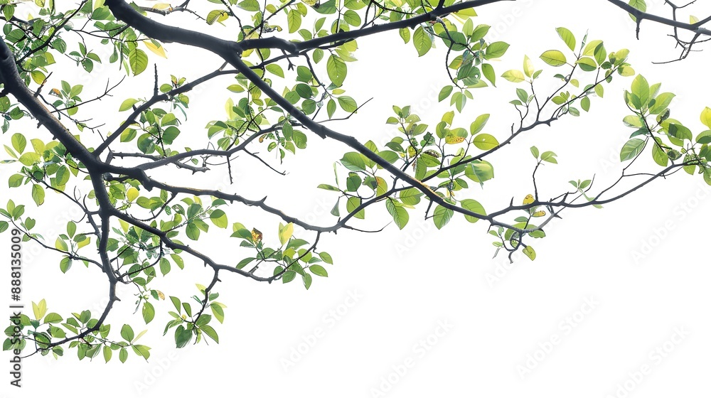 Green leaves and branches of a tree isolated on white background Green leaves and branches of a tree isolated on white background