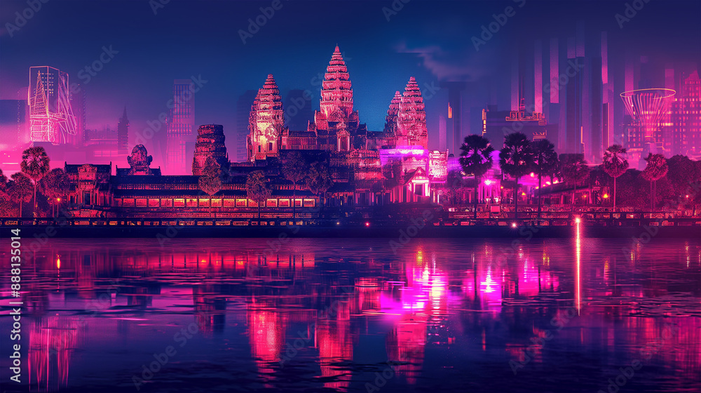 Obraz premium The colorful of Angkor Wat, Cambodia isolation background, Illustration
