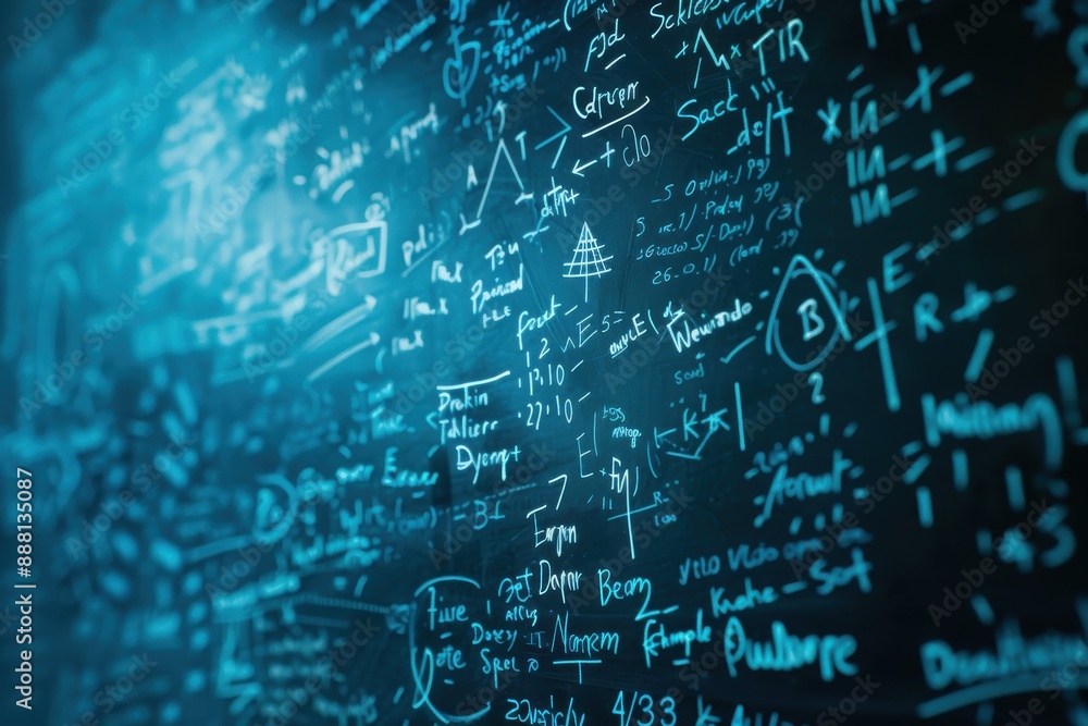 Fototapeta premium Mathematical Equations, Complex formulas on chalkboard, Academic Knowledge