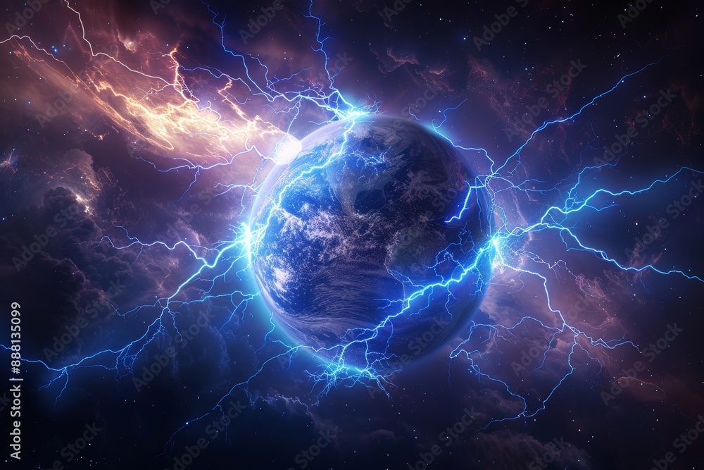 For futuristic or sci-fi concepts, a planet with intense lightning storms would be suitable For futuristic or sci-fi concepts, a planet with intense lightning storms would be suitable