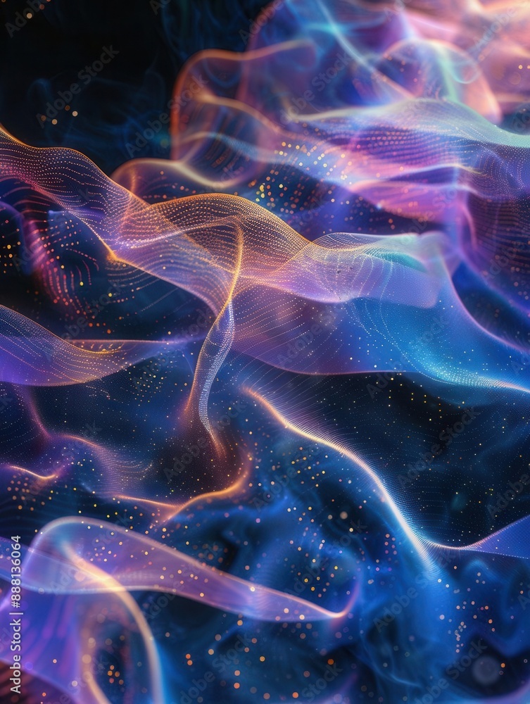 Abstract holographic cloud, dynamic data streams, dark background, closeup, blue and purple hues, cuttingedge digital technology, seamless transfer Abstract holographic cloud, dynamic data streams, dark background, closeup, blue and purple hues, cuttingedge digital technology, seamless transfer