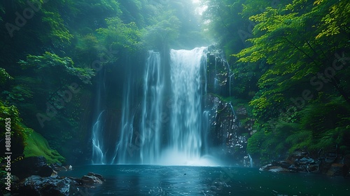 2. Ultra-sharp image of a pristine waterfall in dense forest, long exposure effect, style by idea24club © Basindy
