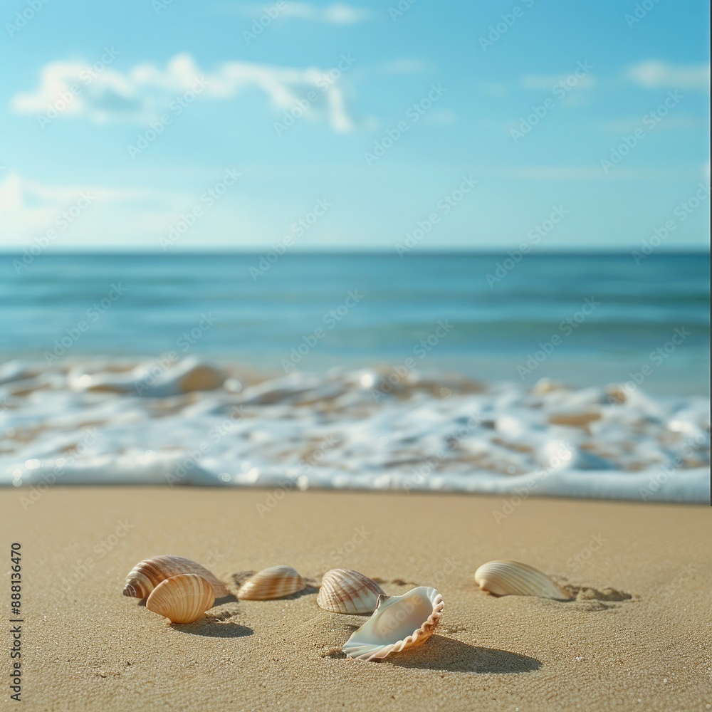 A peaceful empty beach with shells and smooth sand creates a relaxing scene. The summer sea is in the background, and there's ample copy space. A peaceful empty beach with shells and smooth sand creates a relaxing scene. The summer sea is in the background, and there's ample copy space.