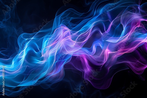 Contemporary abstract digital art featuring blue and purple waves on a black background, designed for banners.