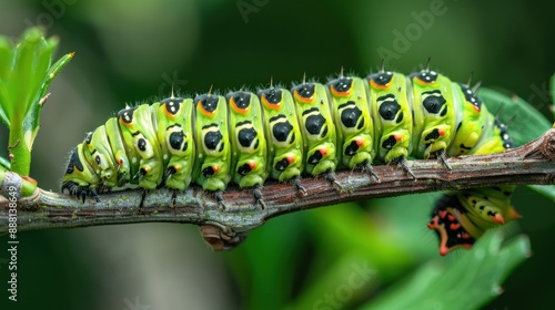 Obraz na płótnie Document the life cycle of a caterpillar on a branch w salonie