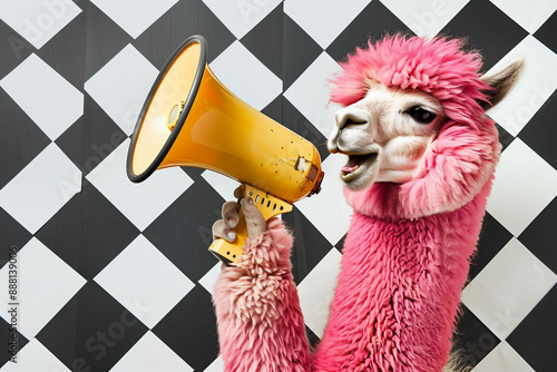 pink llama with megaphone