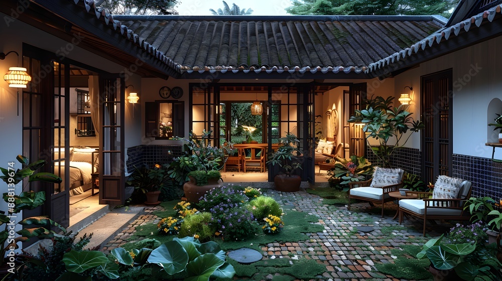 Charming Asian-Inspired Courtyard Garden with Inviting Pavilion and Pond Charming Asian-Inspired Courtyard Garden with Inviting Pavilion and Pond
