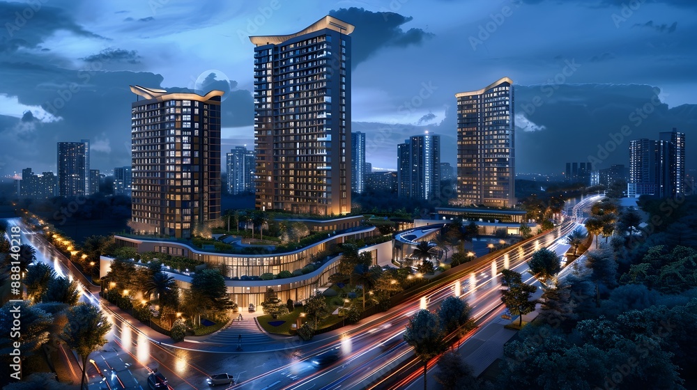 Fototapeta premium Glittering Skyscrapers Illuminating the Bustling Cityscape at Night