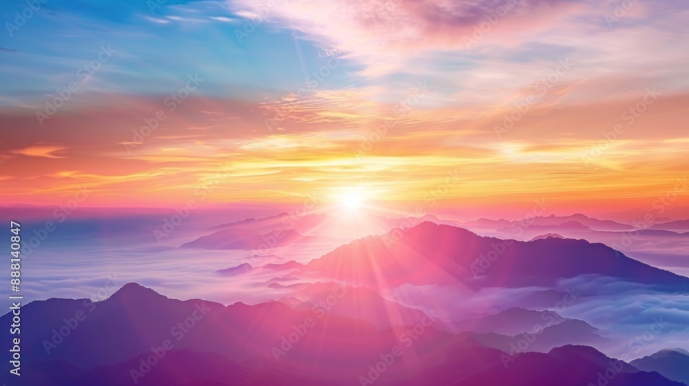 Sunrise Over Misty Mountain Range Sunrise Over Misty Mountain Range
