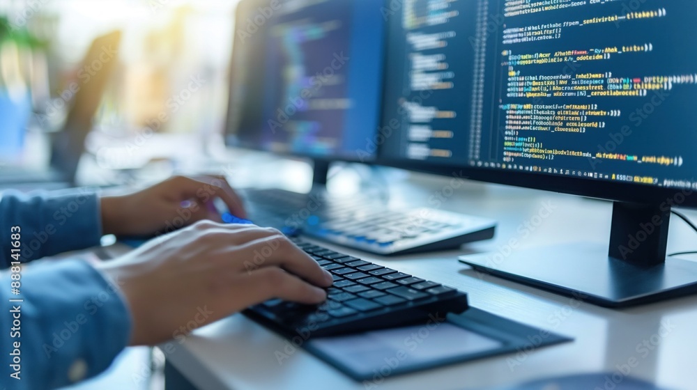 Programmer works at a computer, creating software that will make ...