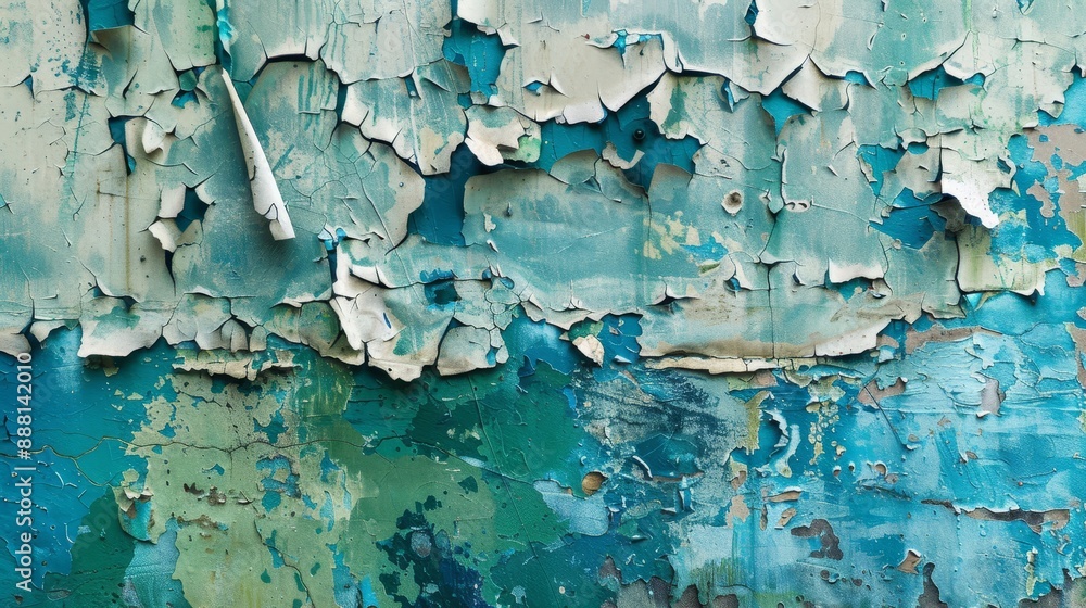 Weathered wall abstract background with peeling paint and blue-green splashes Weathered wall abstract background with peeling paint and blue-green splashes