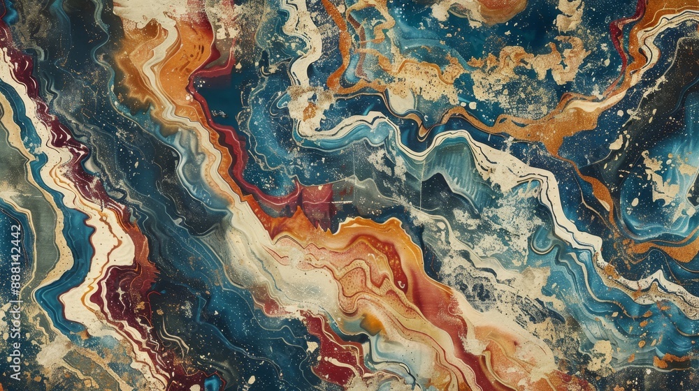 Abstract wallpaper with jewel-toned swirls and worn-out stone texture luxurious feel Abstract wallpaper with jewel-toned swirls and worn-out stone texture luxurious feel