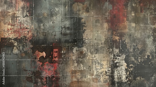 Wallpaper Mural Abstract background with metal grid textures paint splatters and muted colors Torontodigital.ca