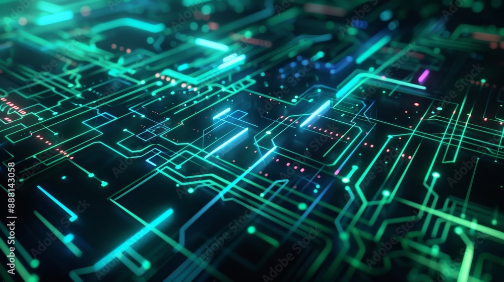 Obraz premium High-tech abstract wallpaper with dark background neon circuits digital wallpaper