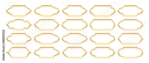 Islamic frames, oriental style objects. Arabic shapes, windows and arches. Traditional ornamental banner, frame. Muslim holidays, Ramadan Kareem. Modern eastern architecture. Vector illustration