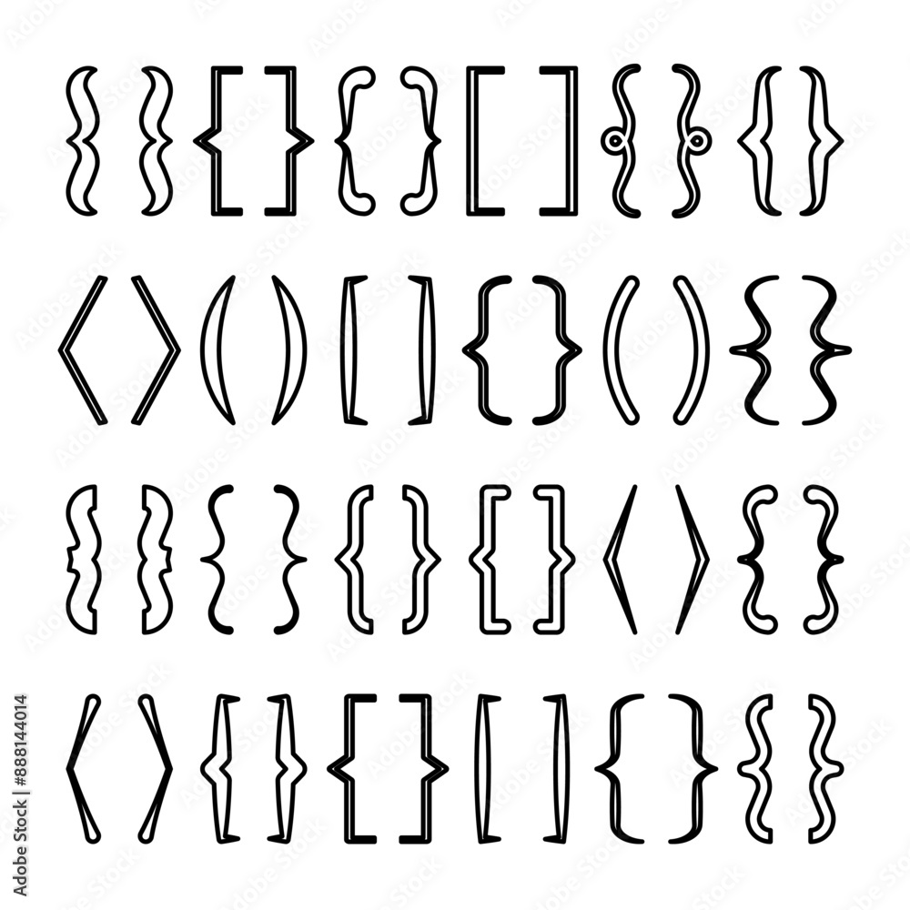 Text brackets collection, black quotation box. Curly, square and corner parentheses. Vintage typographical symbol, calligraphic quote frame. Doodle, lettering element. Vector illustration Text brackets collection, black quotation box. Curly, square and corner parentheses. Vintage typographical symbol, calligraphic quote frame. Doodle, lettering element. Vector illustration