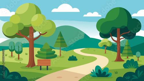Nature park with trees and path scenery landscape vector illustration 
