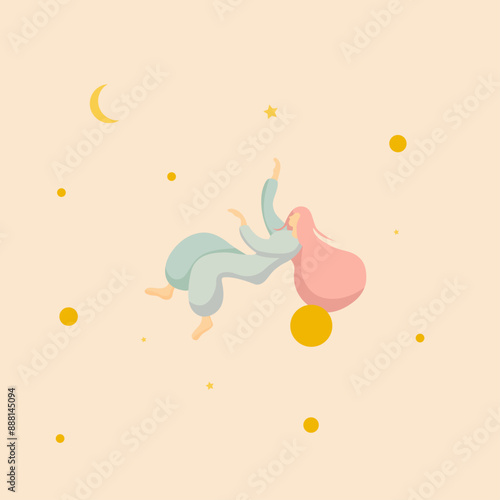 background with illustration, girl flying