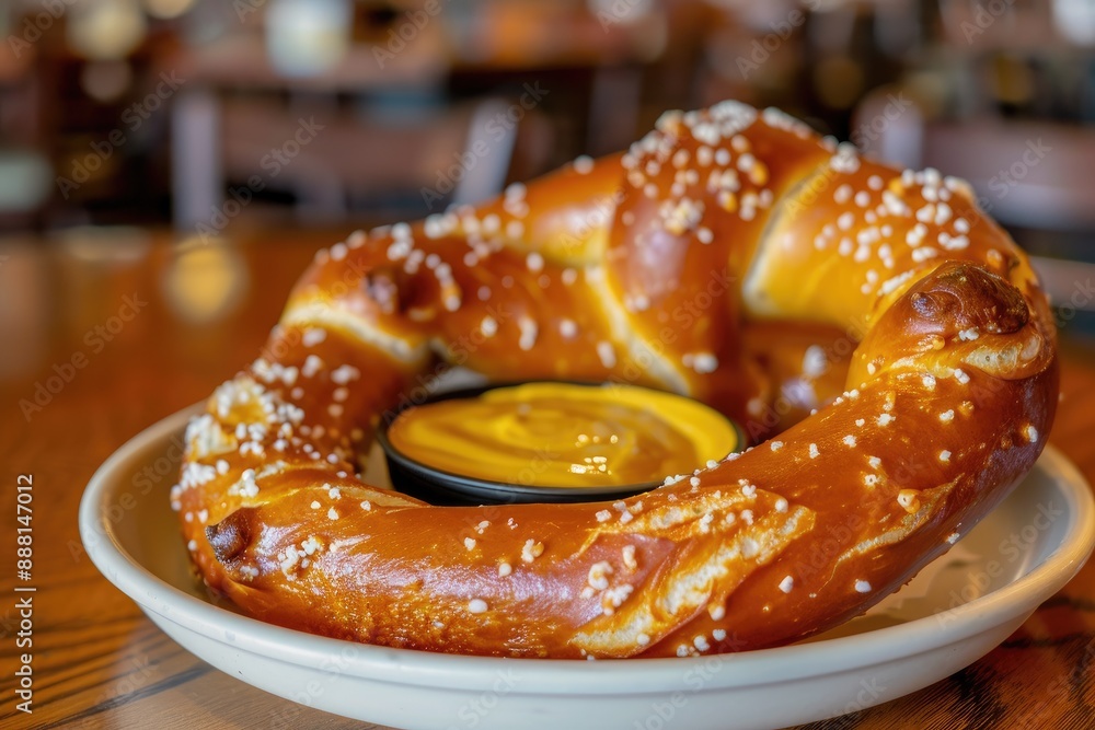 A giant pretzel with mustard for dipping, A giant pretzel, AI generated A giant pretzel with mustard for dipping, A giant pretzel, AI generated