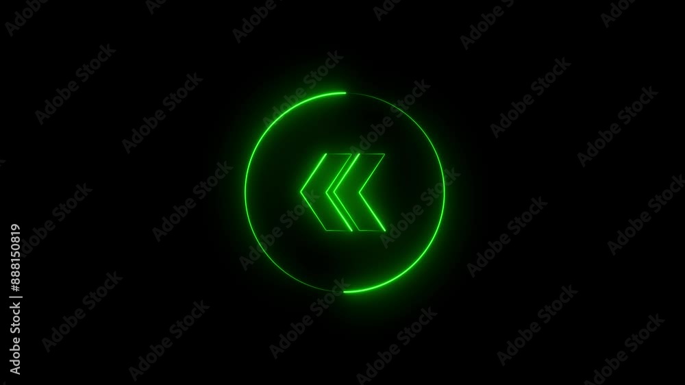 Abstract glowing neon double arrow left icon animation Abstract glowing neon double arrow left icon animation