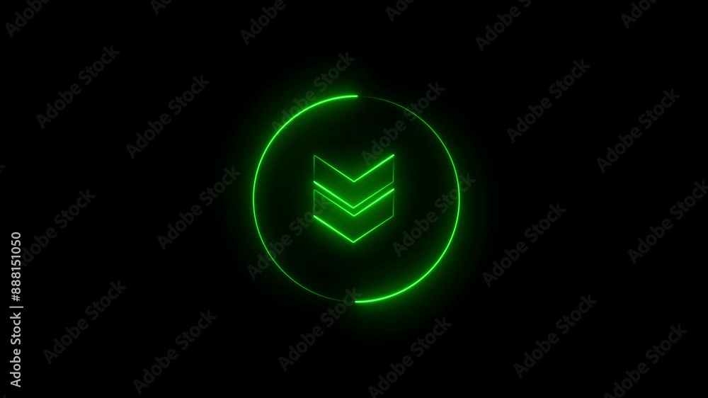 Abstract glowing neon double arrow down icon animation Abstract glowing neon double arrow down icon animation