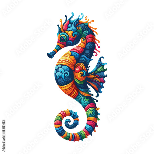 Colorful seahorse vector, wildlife aquariam cartoom art. photo