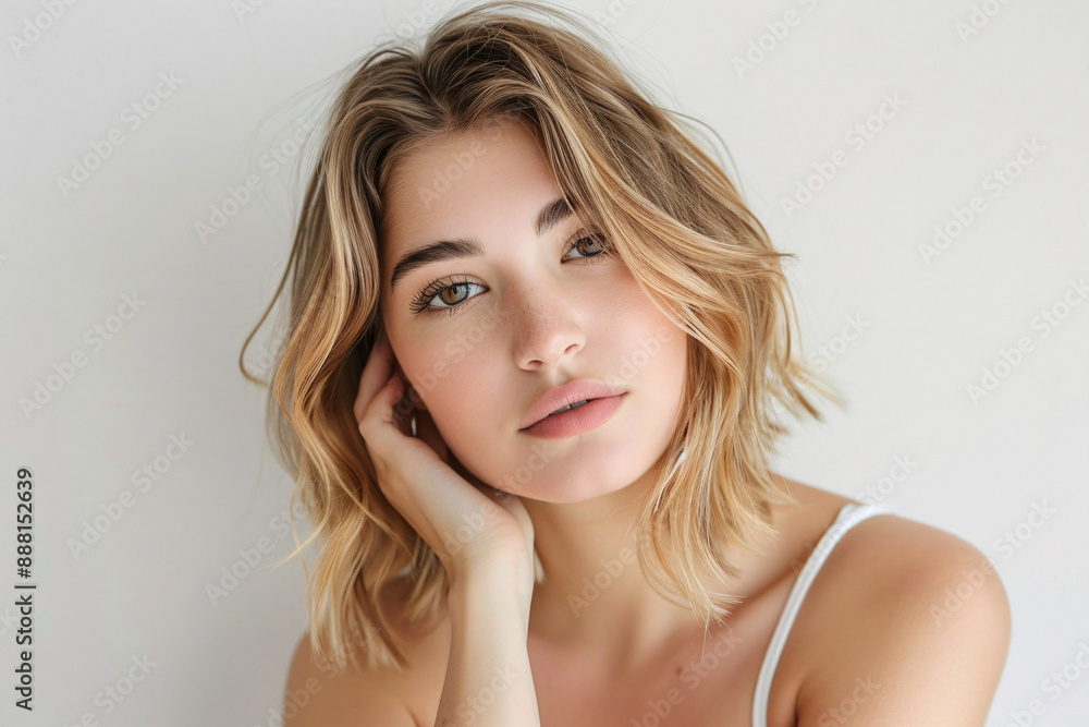a woman with her hand on her face a woman with her hand on her face