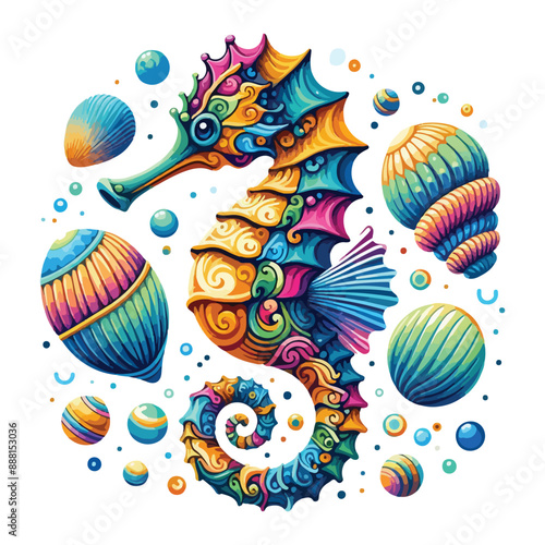 Cute seahorse cartoon. Vector illustration Free Vector. Different color seahorse vector.