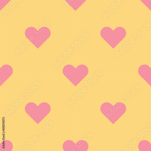 Yellow heart seamless pattern on yellow background.