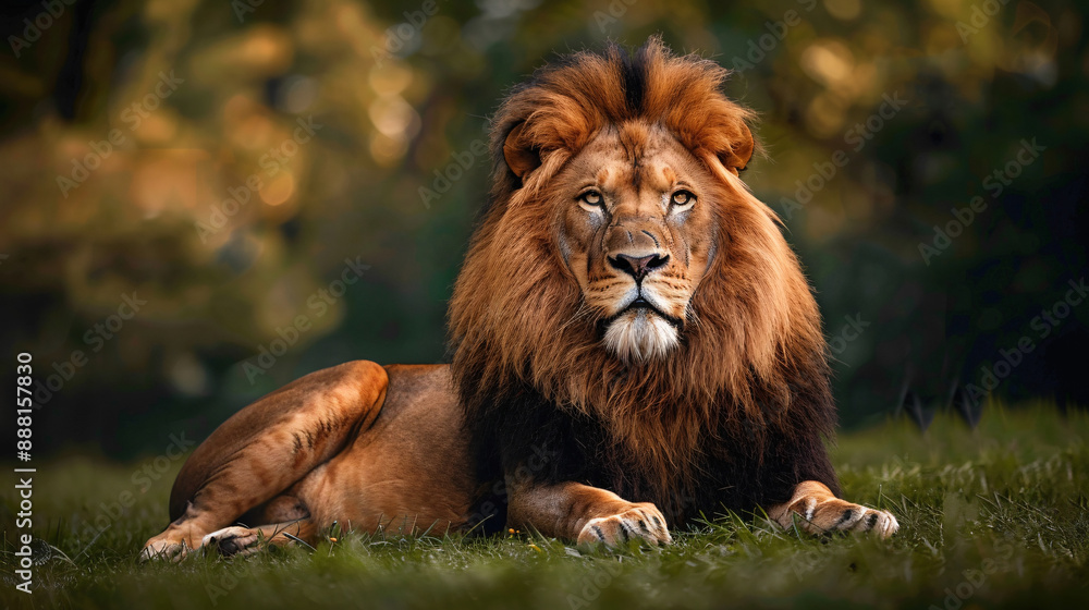 Naklejka premium a lion lying in the grass