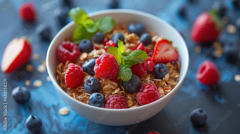Balanced breakfast with oats and berries, nutritious start, weight loss meal Balanced breakfast with oats and berries, nutritious start, weight loss meal