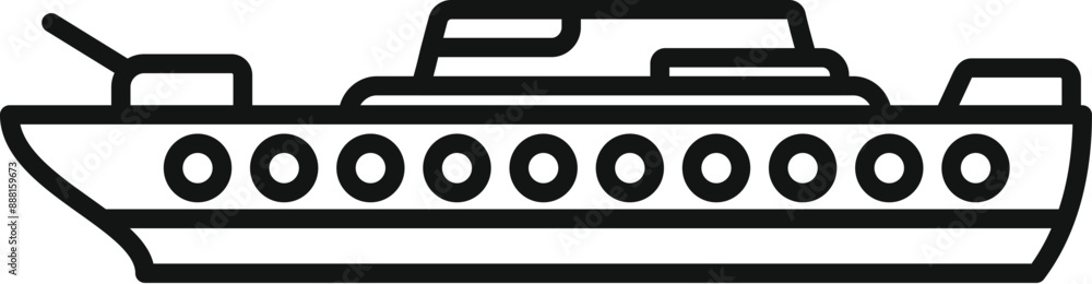 Simple black and white icon of a military patrol boat sailing the sea