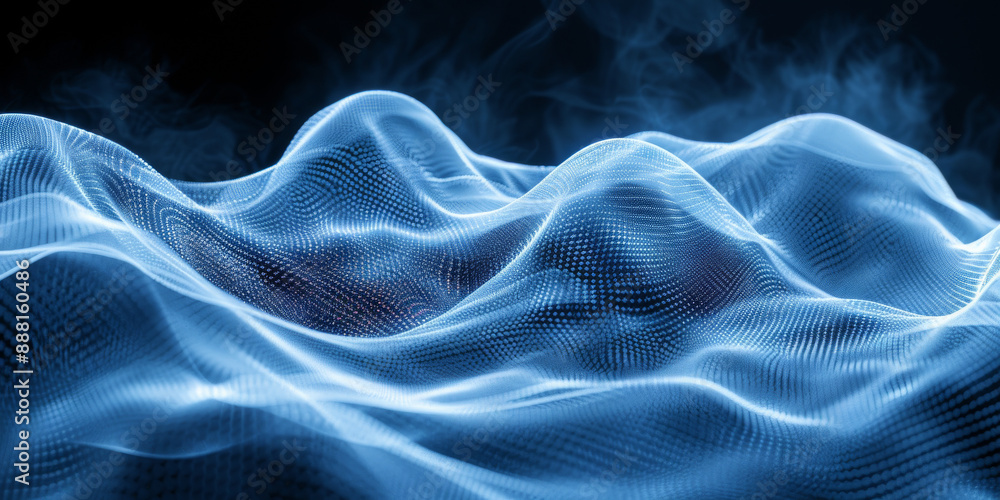 Obraz premium Abstract glowing particle lines and bokeh on a dark backdrop, conveying a futuristic technology concept