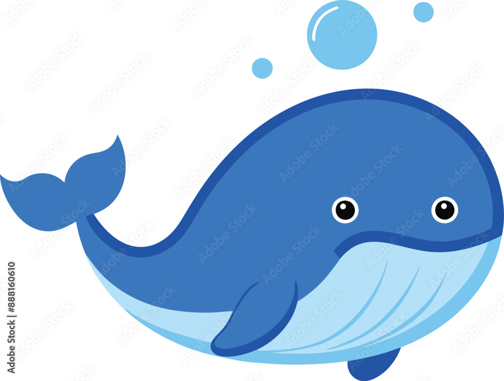Cute funny whale print on white background. Ocean cartoon animal character for design of album, scrapbook, greeting card, invitation, wall decor. Flat colorful vector stock illustration. Cute funny whale print on white background. Ocean cartoon animal character for design of album, scrapbook, greeting card, invitation, wall decor. Flat colorful vector stock illustration.