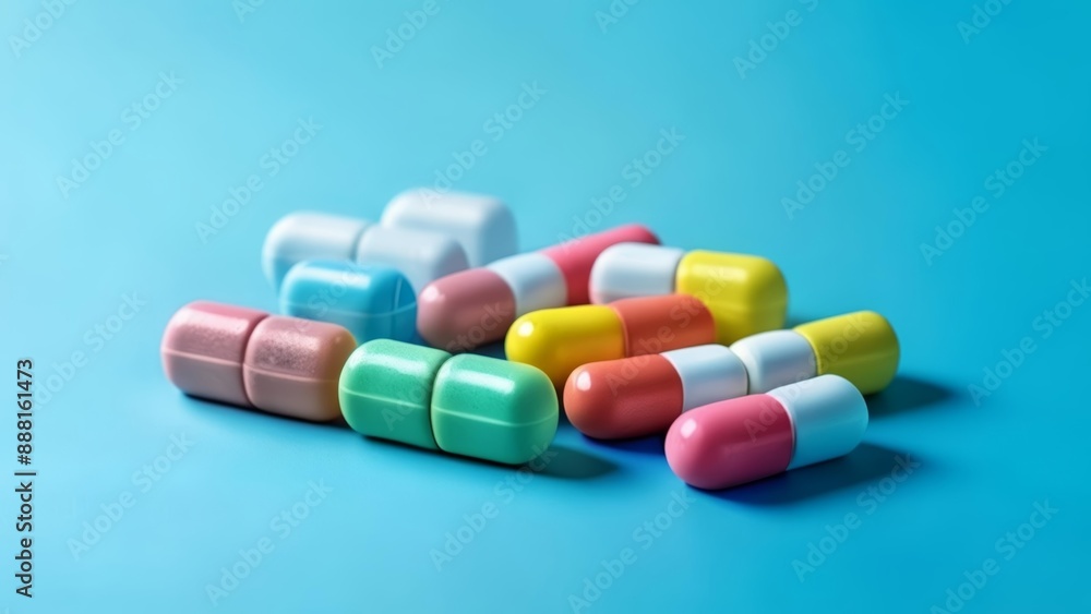 Colorful pills on a blue background Colorful pills on a blue background