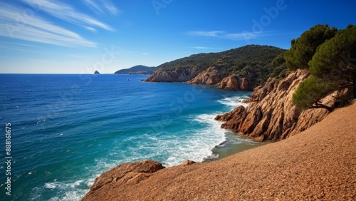  Serene coastal landscape under a clear sky