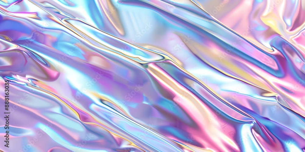 Obraz premium A colorful, shiny, and shiny fabric with a rainbow pattern. The fabric is made of plastic and has a shiny, reflective surface