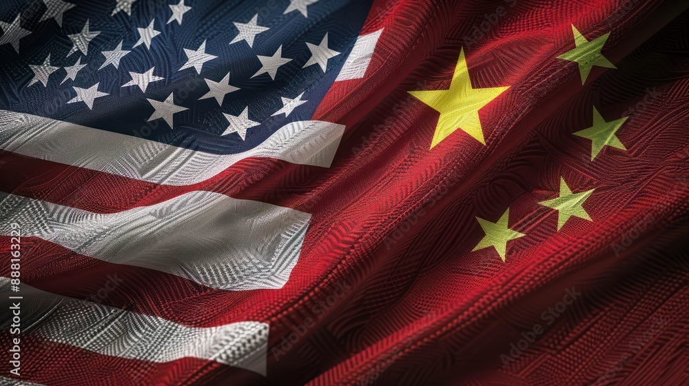 Obraz premium Chinese and United states of America flag, USA and China trade war concept