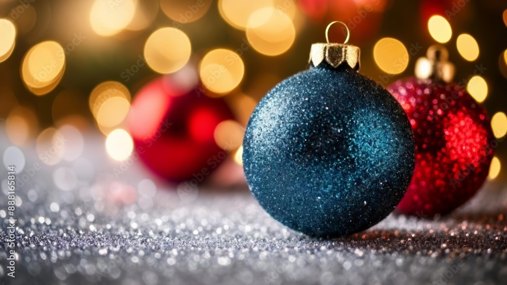 Shimmering Christmas ornaments in a festive setting Shimmering Christmas ornaments in a festive setting