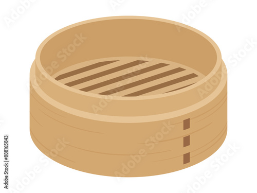 空っぽの中華せいろのイラスト_蒸し器