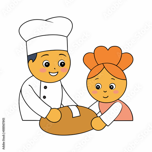 Chef Makes  a pizza with His Child Cartoon Vector