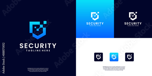 Abstract shield guard logo. security technology logo design inspiration.