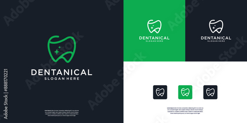 Dental Clinic. Tooth abstract with linear style logo design inspiration