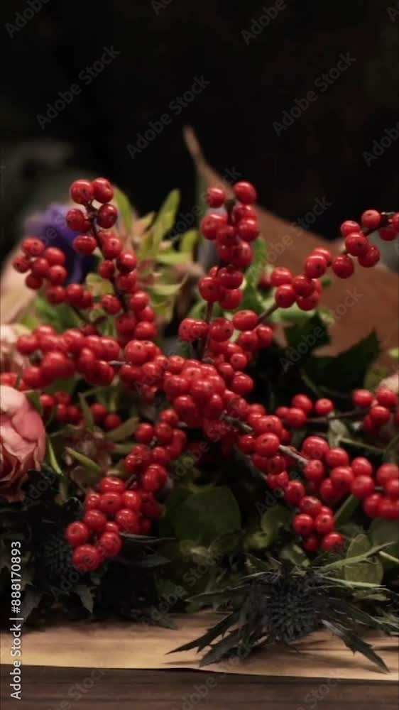 Florist Crafting Bouquet. Florist's Bouquet Design. Florist at Work. Florist's Creative Process. Florist makes bouquet in flower shop Vertical Elya Florist Crafting Bouquet. Florist's Bouquet Design. Florist at Work. Florist's Creative Process. Florist makes bouquet in flower shop Vertical Elya